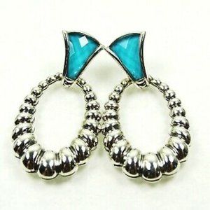 LAGOS Venus Link Oval Fluted Sterling Silver 18K Gold Post Turquoise Earrings